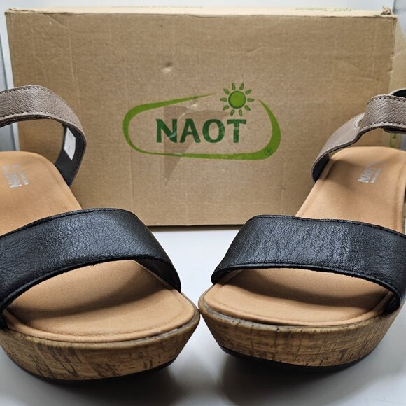Naot Shoes - NIB Women's Naot‎ Summer 87005 Wedge Leather Sandal Black/Stone Size US 9-9.5